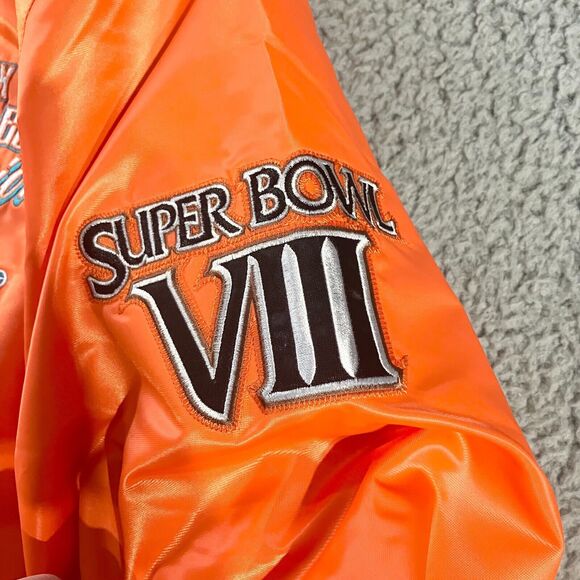 Starter Miami Dolphin Jacket Mens Large Orange Blue Varsity Bomber Super Bowl - Picture 5 of 12